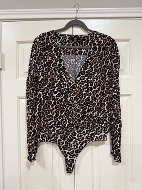 AFRM Leopard Print V-Neck Long Sleeve Bodysuit - Black & Tan